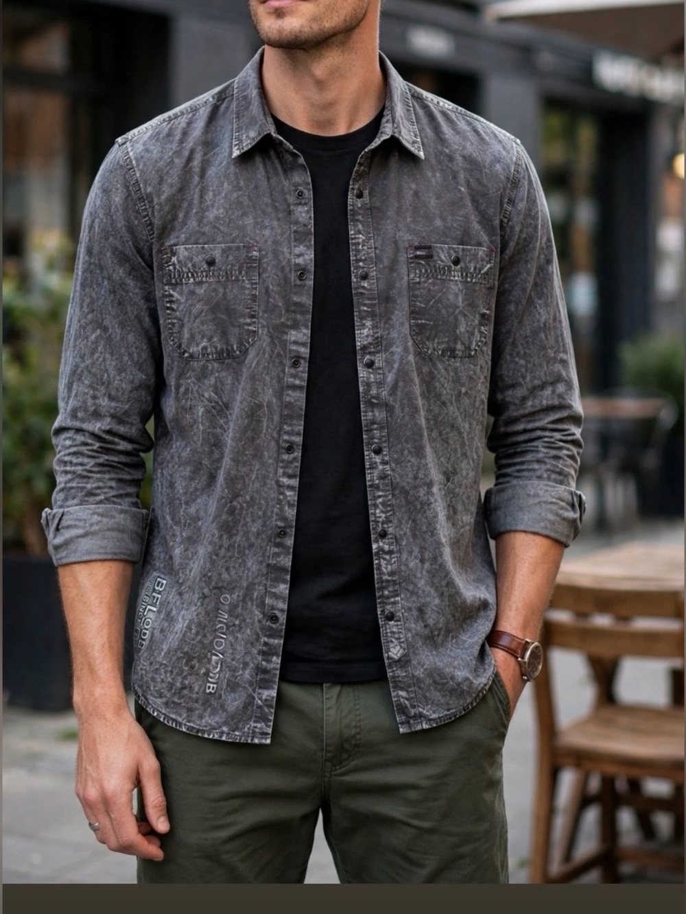 Men’s Shirt Buffalo David Bitton Distressed Look Dark Grey XL BRAND NEW